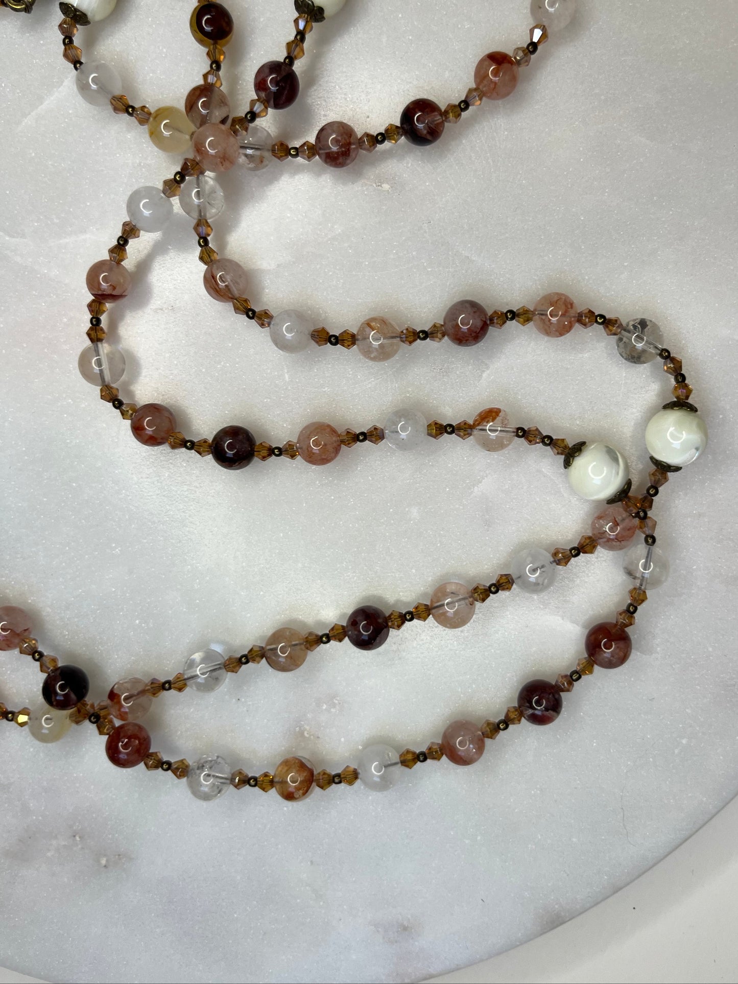 Handmade Red Lepidocrocite Hematoid Quartz Rosary – Antique Bronze