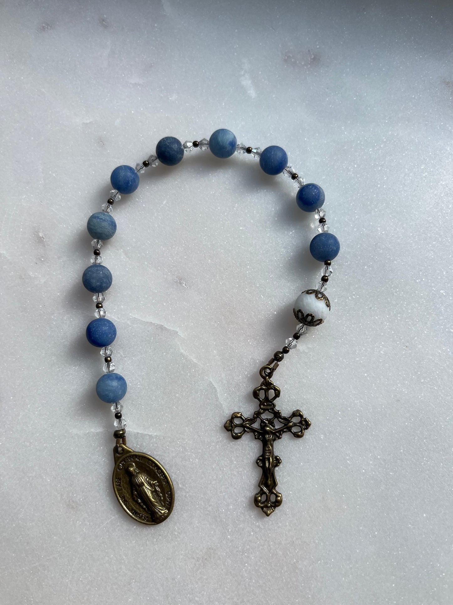 Handmade Blue Aventurine Tenner Rosary – Antique Bronze