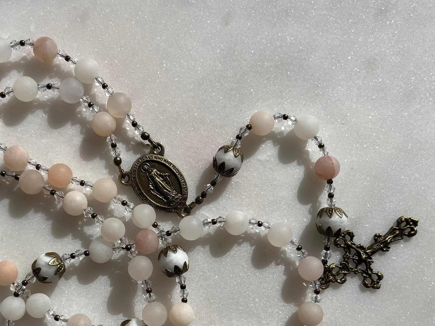 Handmade Pink Aventurine Rosary – Antique Bronze