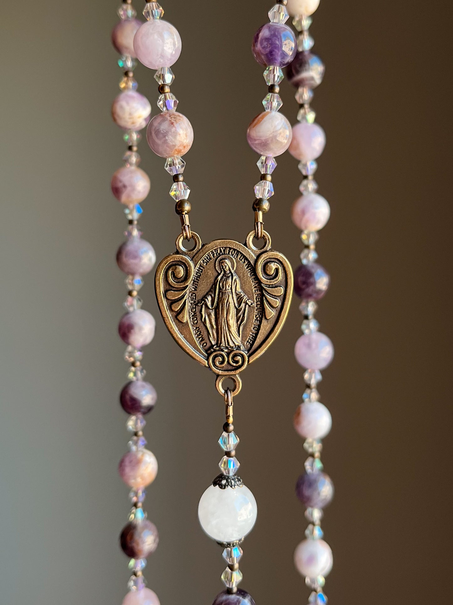 Chevron Amethyst Five-Decade Rosary with Fleur-de-Lis Crucifix