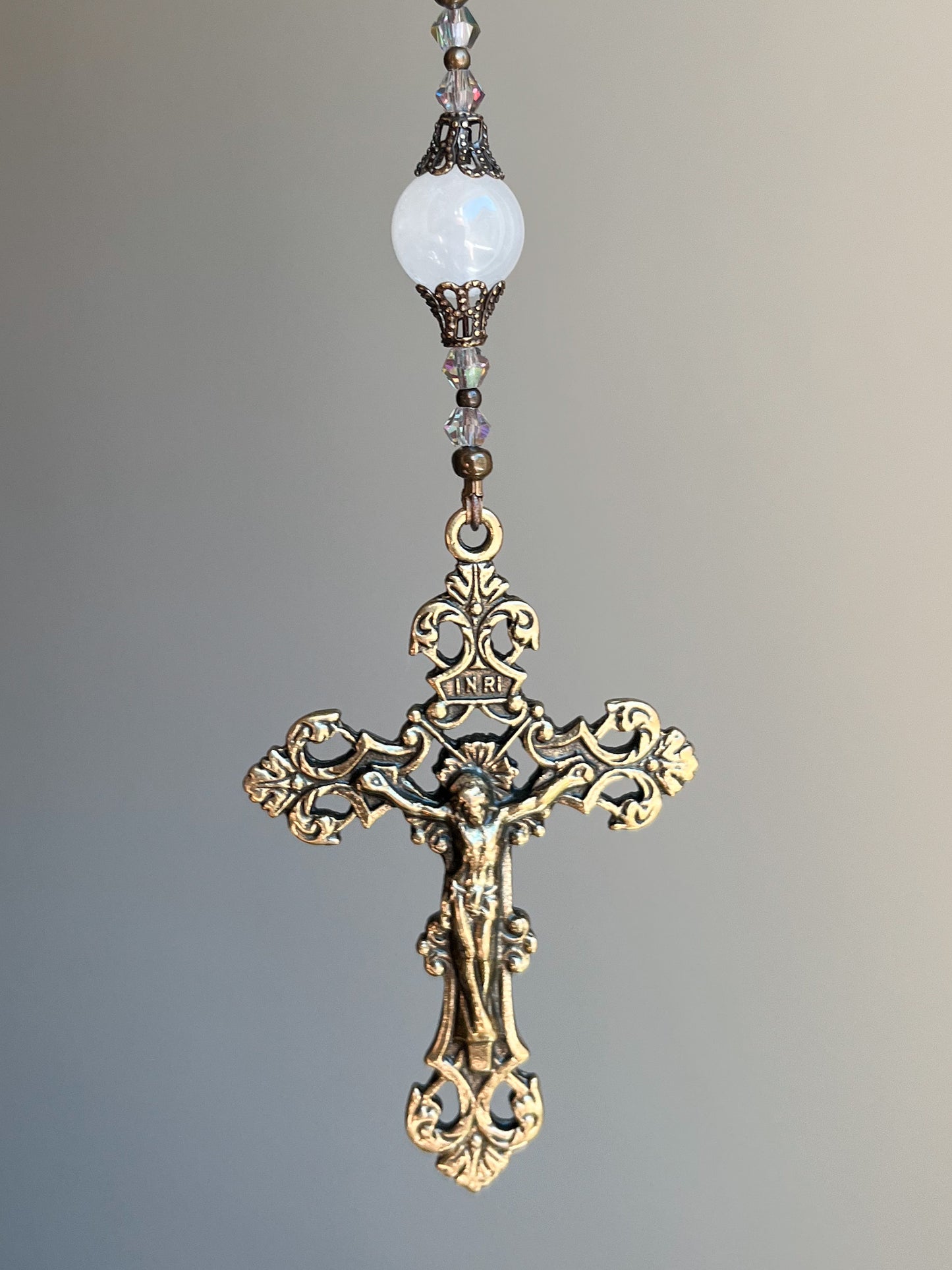 Pink Quartz Miraculous Medal Car Rosary
