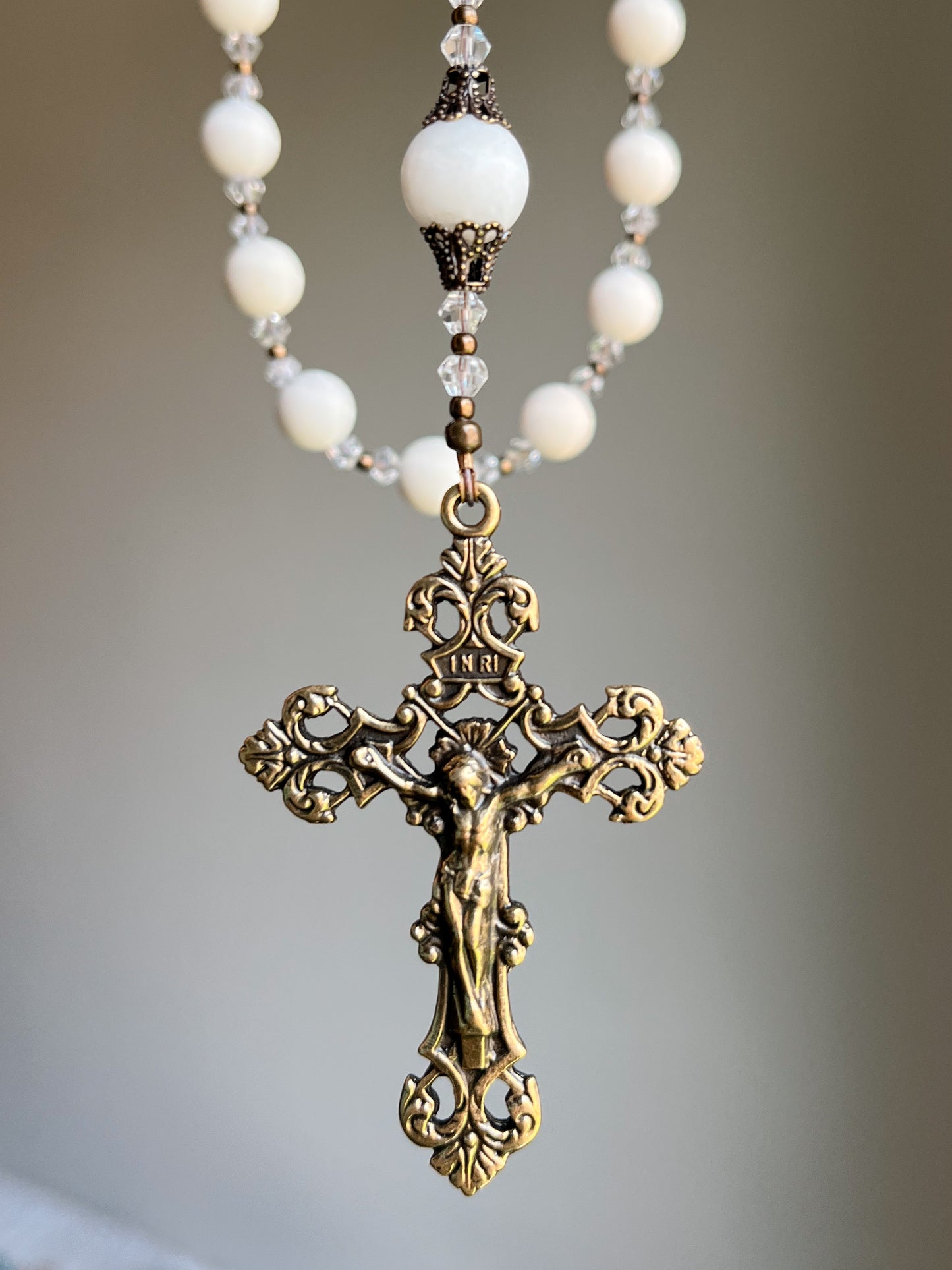 Matte White Jasper Holy Family Rosary
