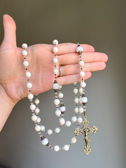 Matte White Jasper Holy Family Rosary