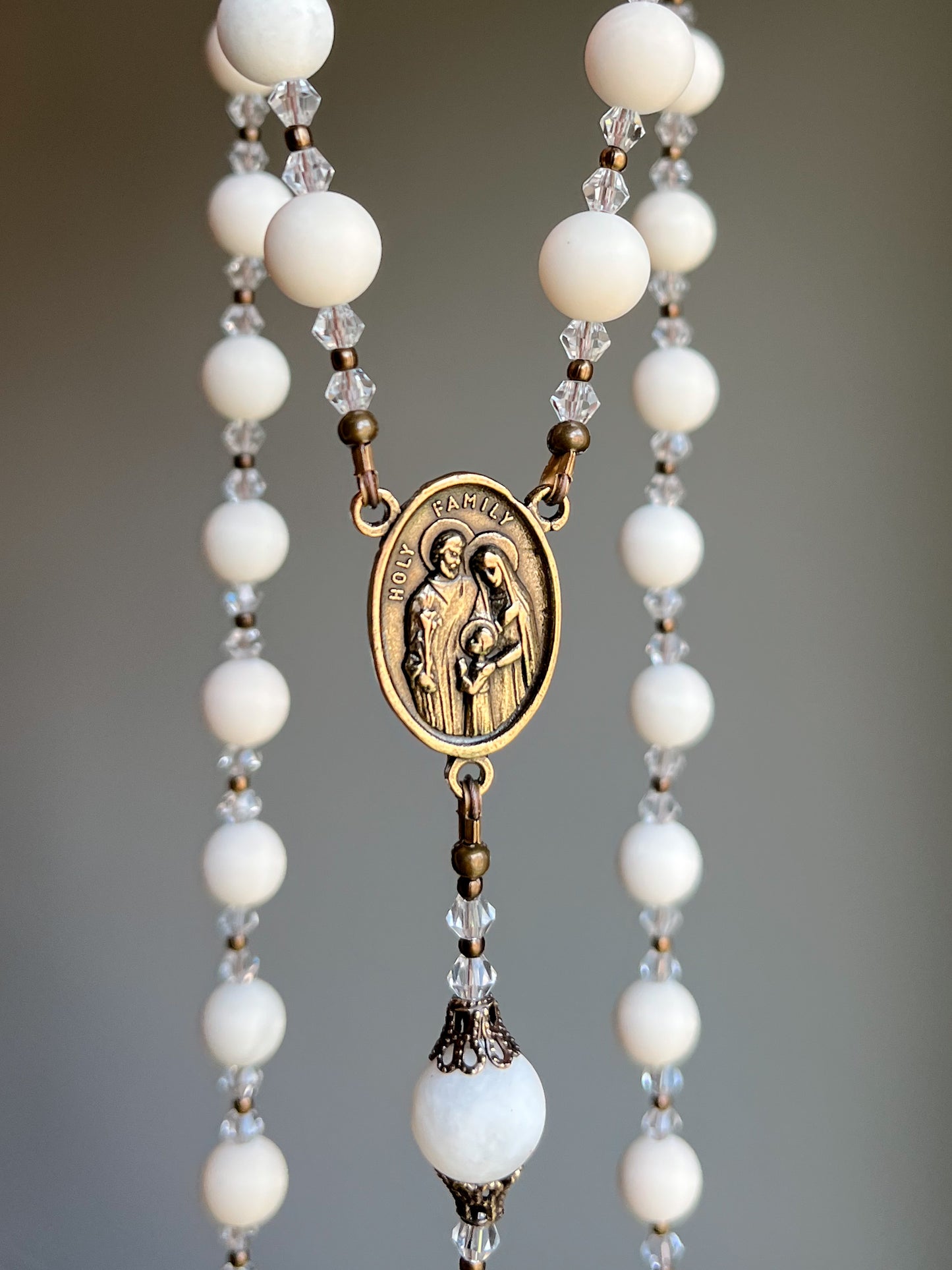 Matte White Jasper Holy Family Rosary