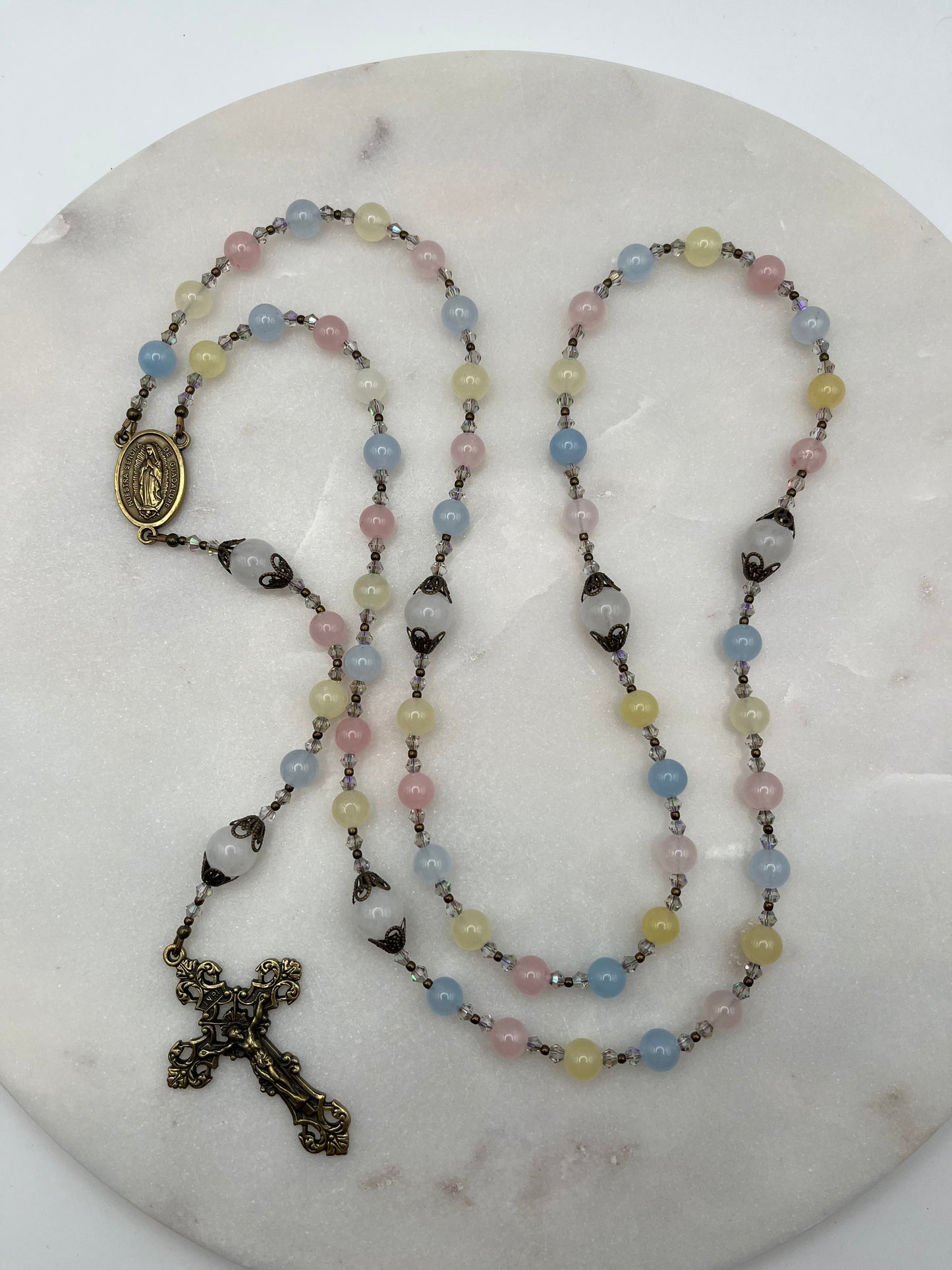 Handmade Pastel Jasper Our Lady of Guadalupe Rosary