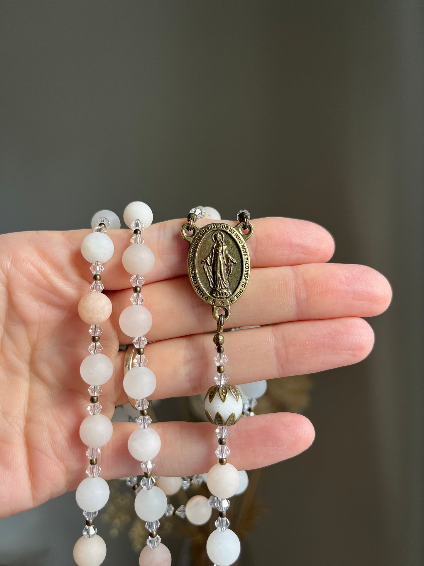 Handmade Pink Aventurine Rosary – Antique Bronze