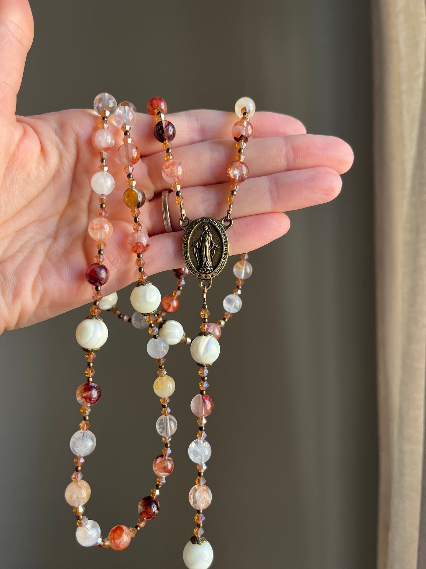Handmade Red Lepidocrocite Hematoid Quartz Rosary – Antique Bronze