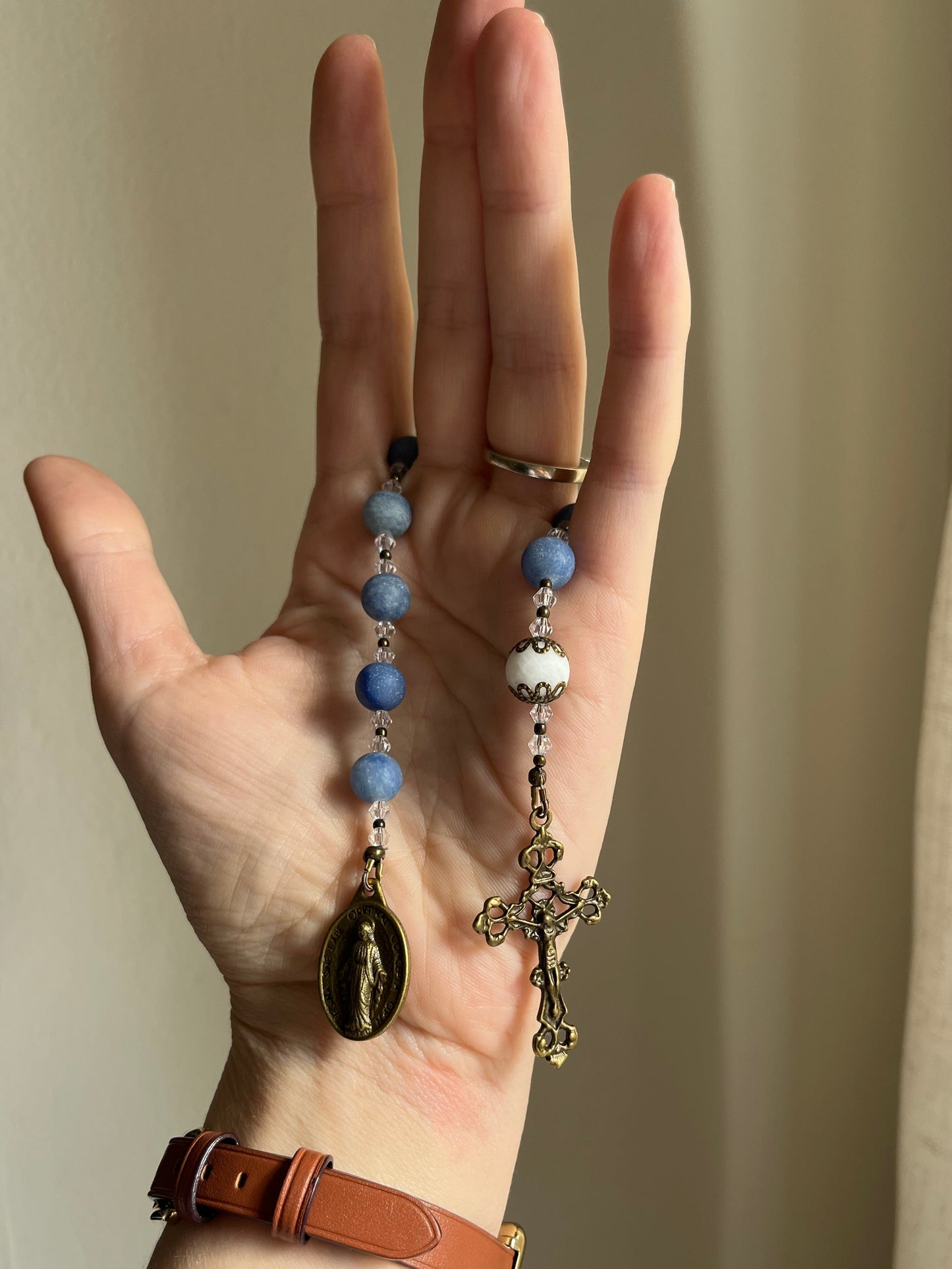 Handmade Blue Aventurine Tenner Rosary – Antique Bronze