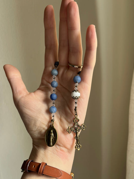 Handmade Blue Aventurine Tenner Rosary – Antique Bronze