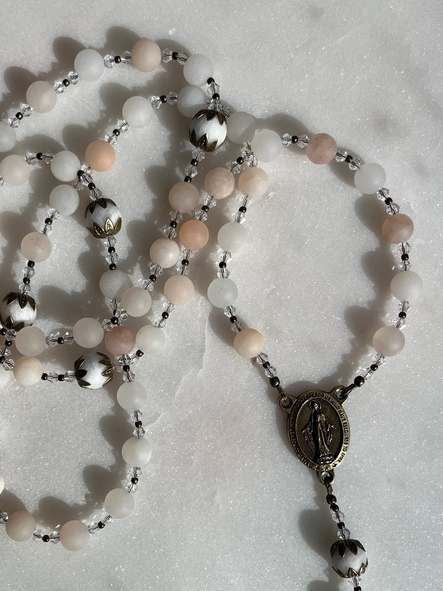 Handmade Pink Aventurine Rosary – Antique Bronze