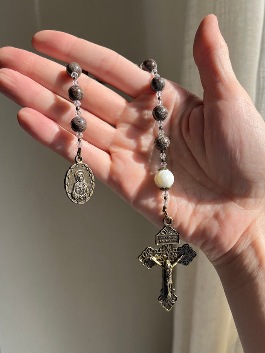 Handmade Brown Snowflake Obsidian Tenner Rosary – Antique Bronze